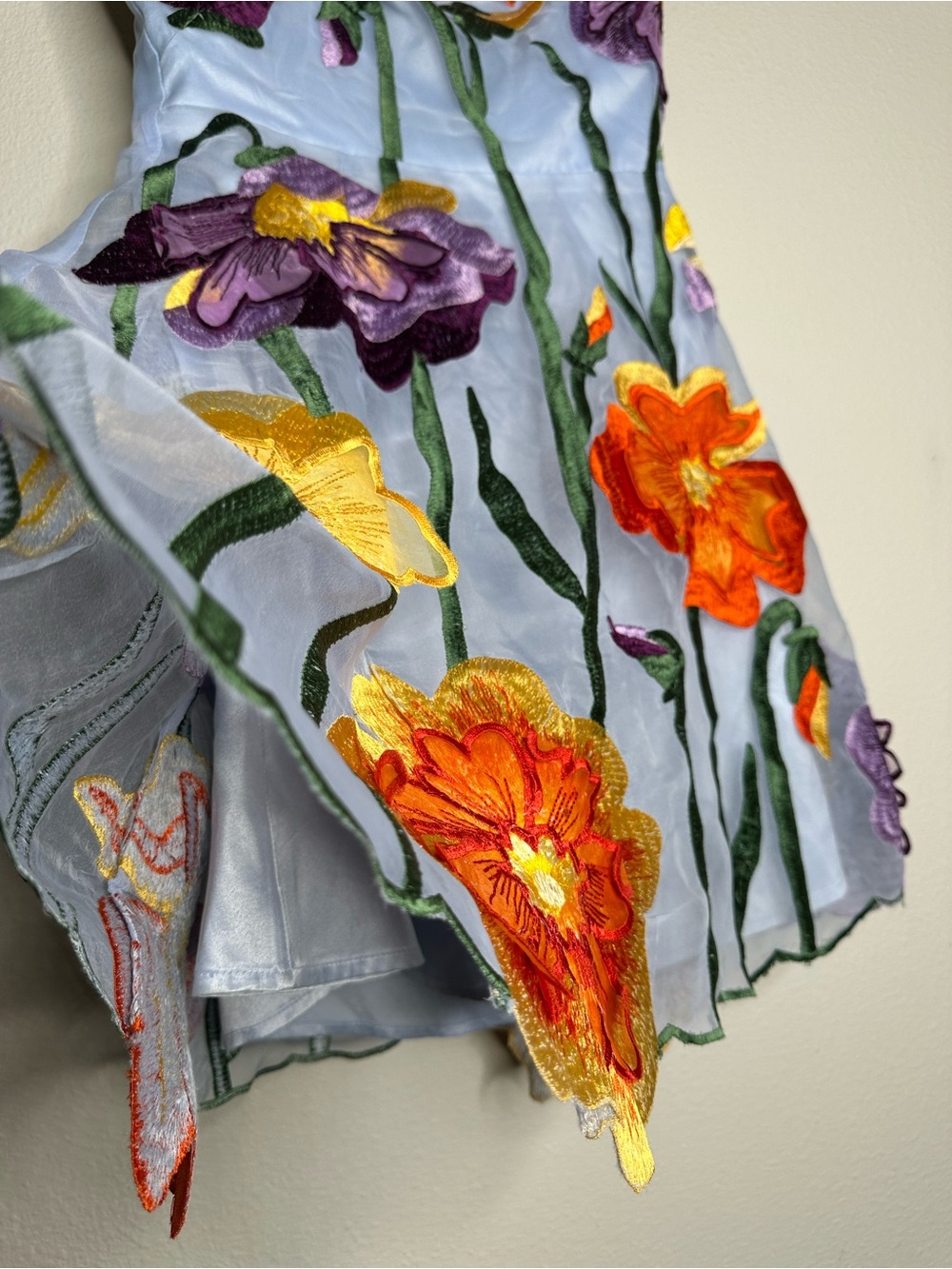 Anthropologie Maeve Floral Appliqué Embroidered Organza Strapless Mini Dress M - Picture 11 of 16
